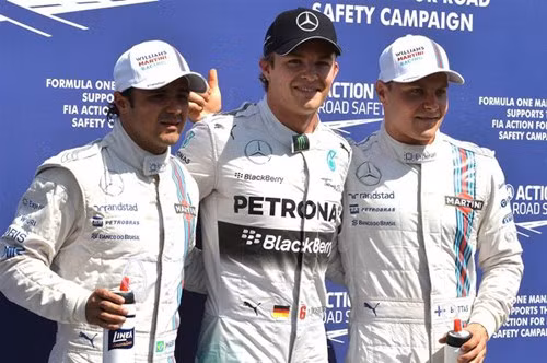 Rosberg (giữa) tiếp tục phong độ ấn tượng tại các vòng phân hạng. Ảnh: Formula 1