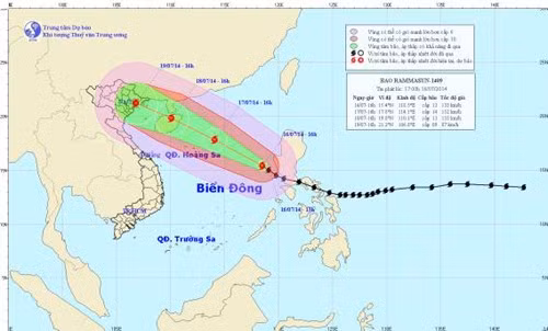 Sơ đồ đường đi dự kiến của cơn bão số 2. Nguồn: Trung tâm Khí tượng Thủy văn Trung ương