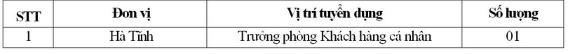 BIDV Việt Nam tuyển dụng nhân sự lãnh đạo cấp phòng Chi nhánh Hà Tĩnh