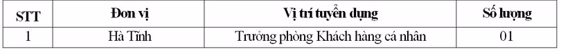 BIDV Việt Nam tuyển dụng nhân sự lãnh đạo cấp phòng Chi nhánh Hà Tĩnh