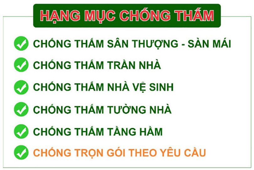 Bảng giá dịch vụ chống thấm trọn gói mới nhất