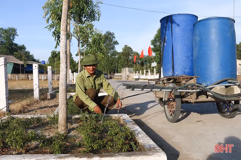 Cán bộ và người dân vùng đất cát Hà Tĩnh kéo xe “giải cứu” cây xanh