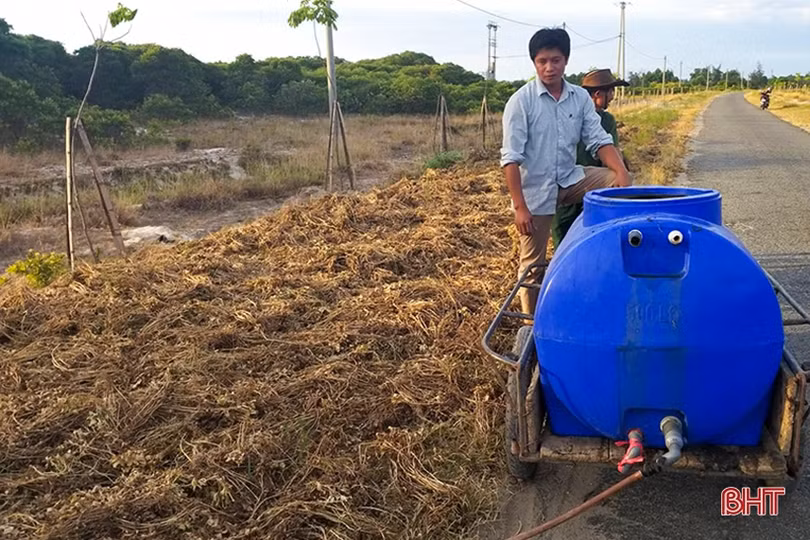 Cán bộ và người dân vùng đất cát Hà Tĩnh kéo xe “giải cứu” cây xanh