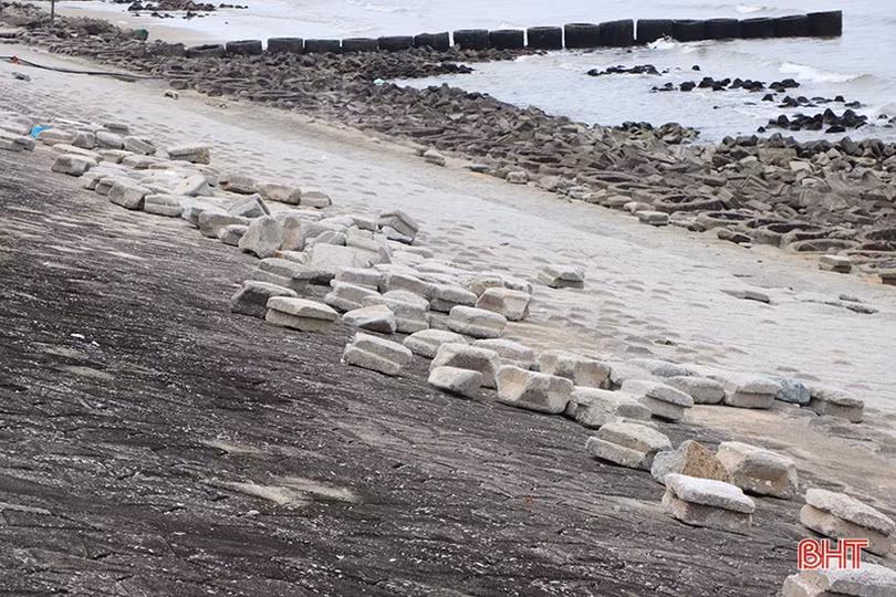 Kè biển Cẩm Nhượng lại sạt lở nghiêm trọng