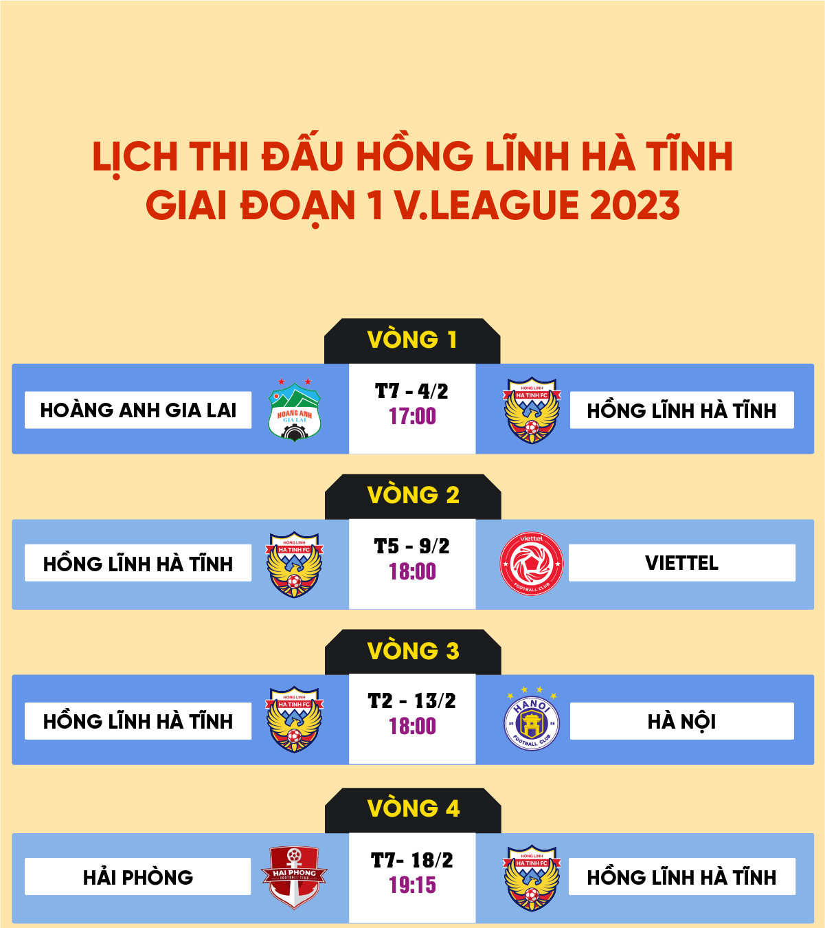 Lịch thi đấu Hồng Lĩnh Hà Tĩnh tại V.League 2023
