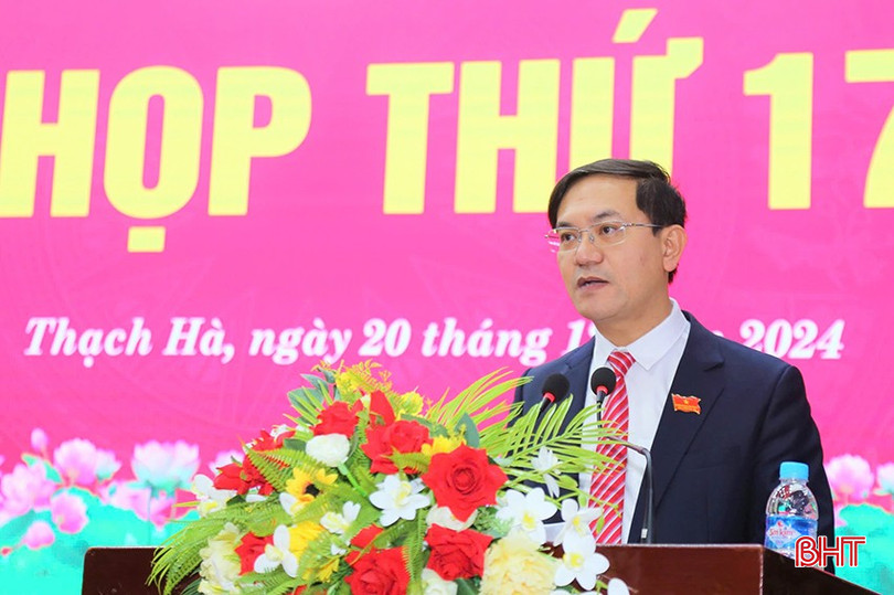 Phó Chủ tịch UBND huyện Nguyễn Bá Hà báo cáo tình hình KT-XH. bqbht_br_aaa.jpg