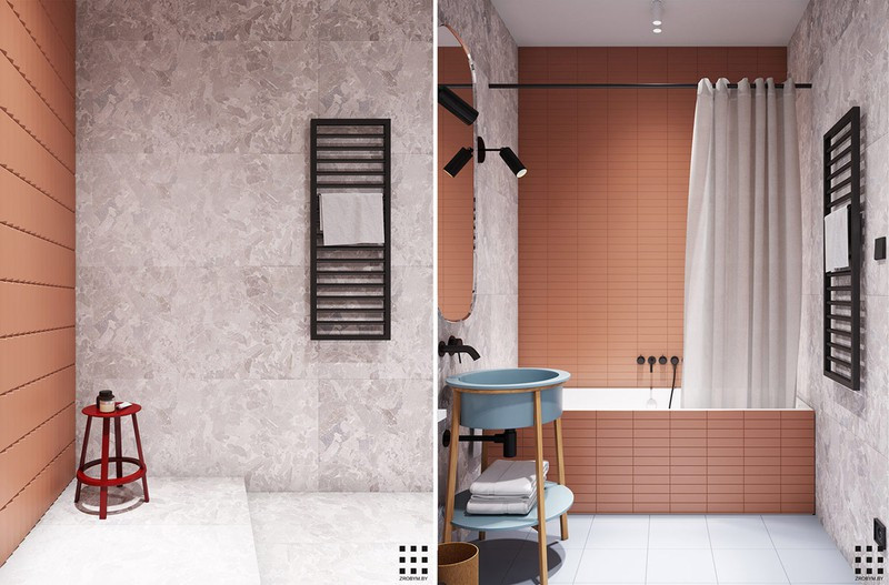 Căn hộ trang trí bằng màu xanh và hồng pastel