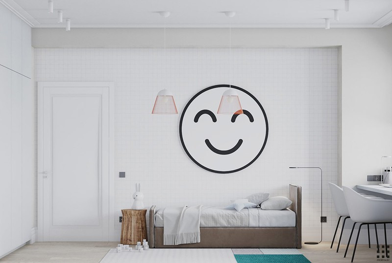 Căn hộ trang trí bằng màu xanh và hồng pastel