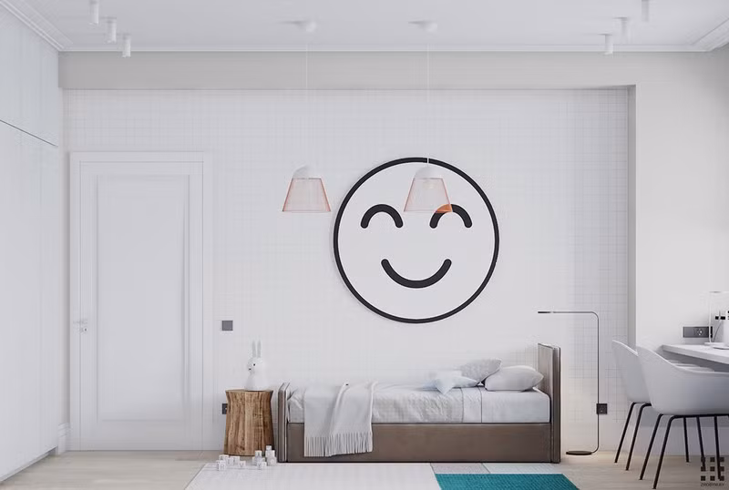 Căn hộ trang trí bằng màu xanh và hồng pastel