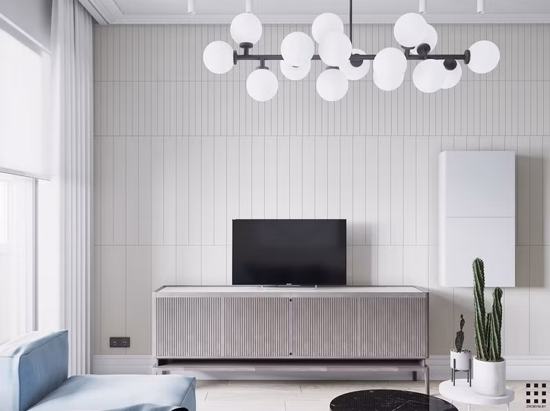 Căn hộ trang trí bằng màu xanh và hồng pastel