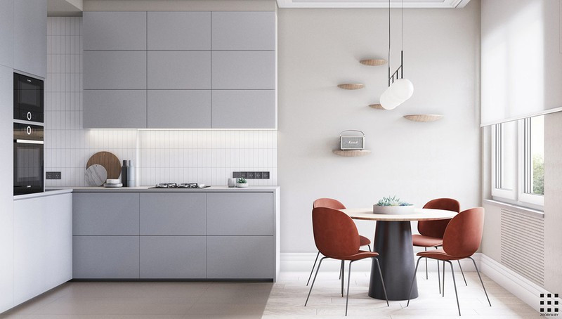 Căn hộ trang trí bằng màu xanh và hồng pastel