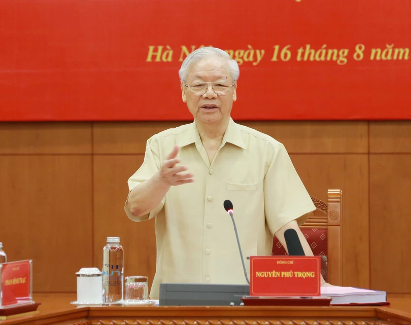 Tổng Bí thư Nguyễn Phú Trọng chủ trì Phiên họp thứ 24 Ban Chỉ đạo Trung ương về phòng, chống tham nhũng, tiêu cực ngày 16/8/2023. Ảnh: TTXVN