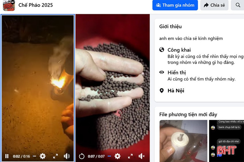 Những hình ảnh, video về nguyên liệu, sản phẩm pháo đã hoàn thành và châm nổ... được đưa công khai trên mạng xã hội. bqbht_br_p123.jpg