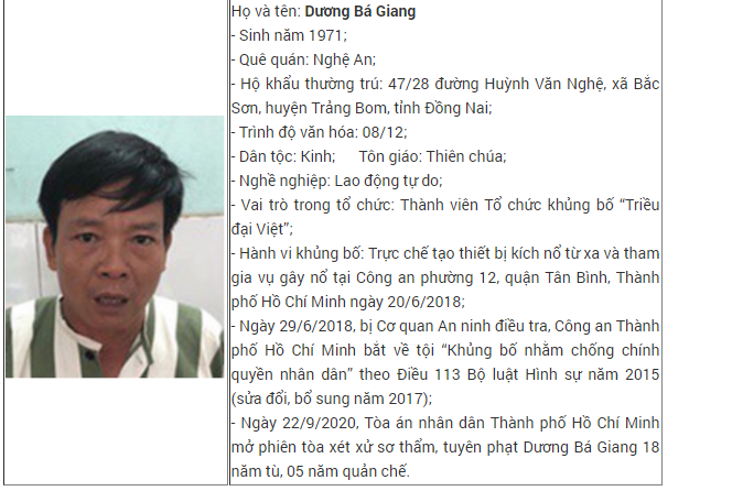 Bộ Công an thông báo về tổ chức khủng bố ‘Triều đại Việt’ ảnh 1 Bộ Công an thông báo về tổ chức khủng bố ‘Triều đại Việt’
