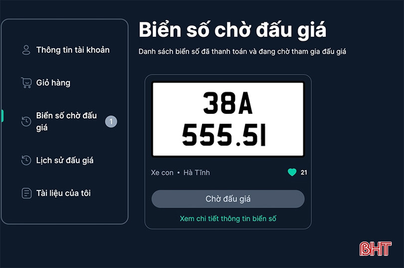 Đấu giá các biển số xe Hà Tĩnh: 38A-551.11, 38A-548.79
