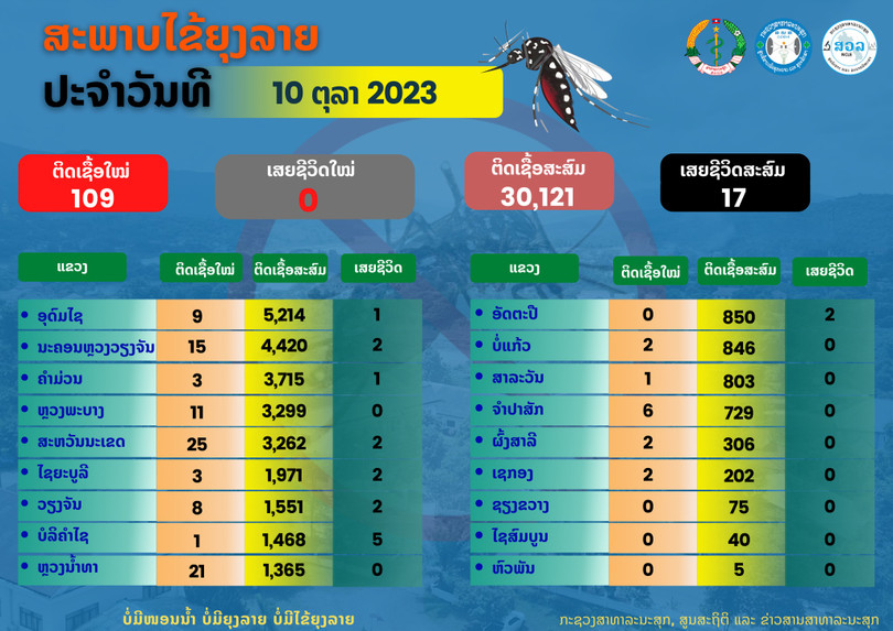 Lào ghi nhận hơn 30.000 ca mắc sốt xuất huyết