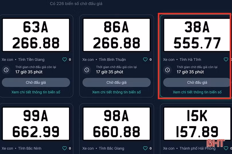 Biển số tam hoa 8 ở Hà Tĩnh trúng đấu giá 315 triệu đồng