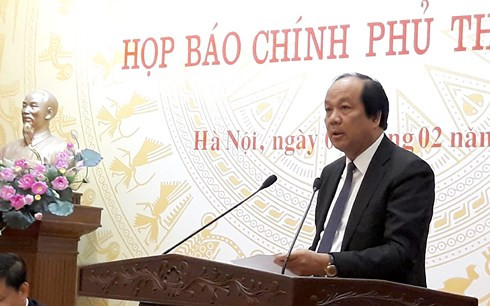 Bộ trưởng, Chủ nhiệm Văn phòng Chính phủ, Người phát ngôn Chính phủ Mai Tiến Dũng phát biểu tại Họp báo thu tuong chi dao chua tang cac loai gia va phi