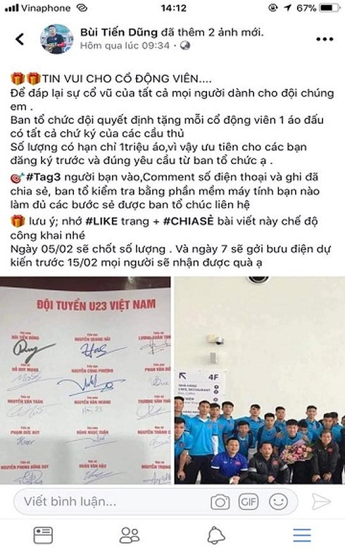 Hơn 27.000 người lộ thông tin vì Facebook giả mạo của cầu thủ U23 Việt Nam ảnh 1 hon 27 000 nguoi lo thong tin vi facebook gia mao cua cau thu u23 viet nam