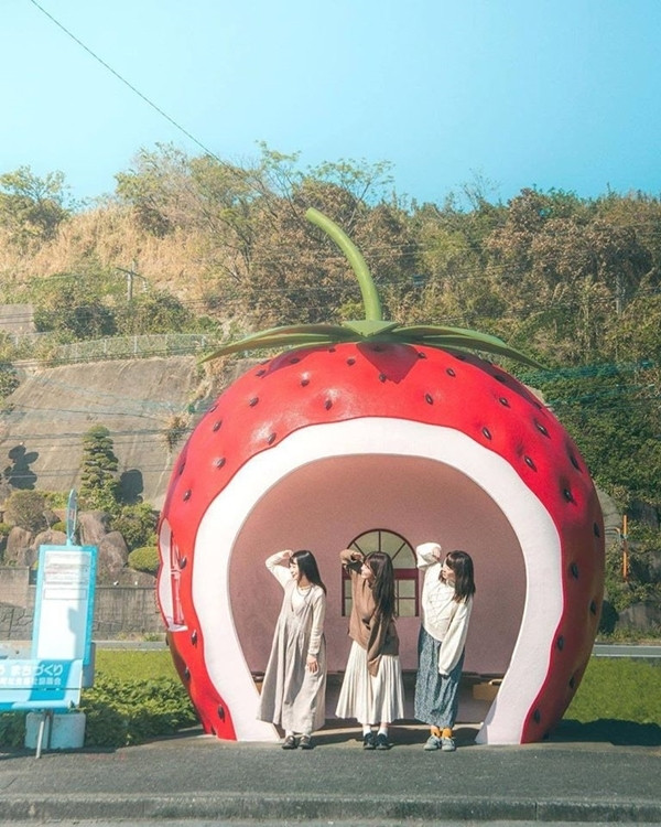 Độc đáo nhà chờ xe buýt hoa quả ở Nhật ảnh 3 Độc đáo nhà chờ xe buýt hoa quả ở Nhật