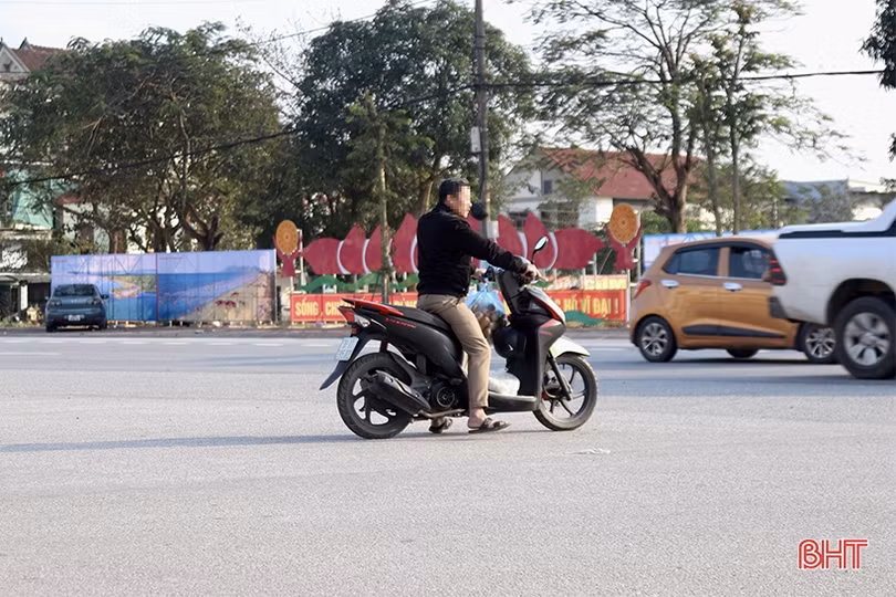 Vô tư “kẹp ba”, đầu trần điều khiển xe máy du xuân