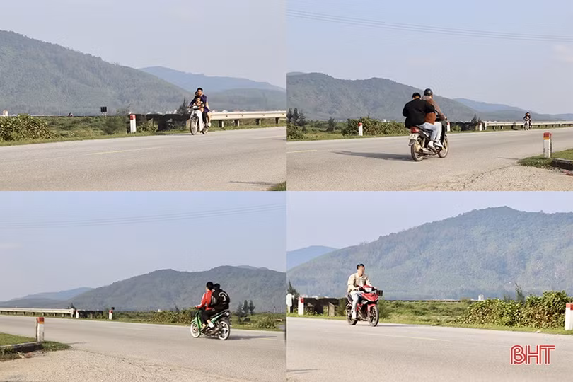 Vô tư “kẹp ba”, đầu trần điều khiển xe máy du xuân