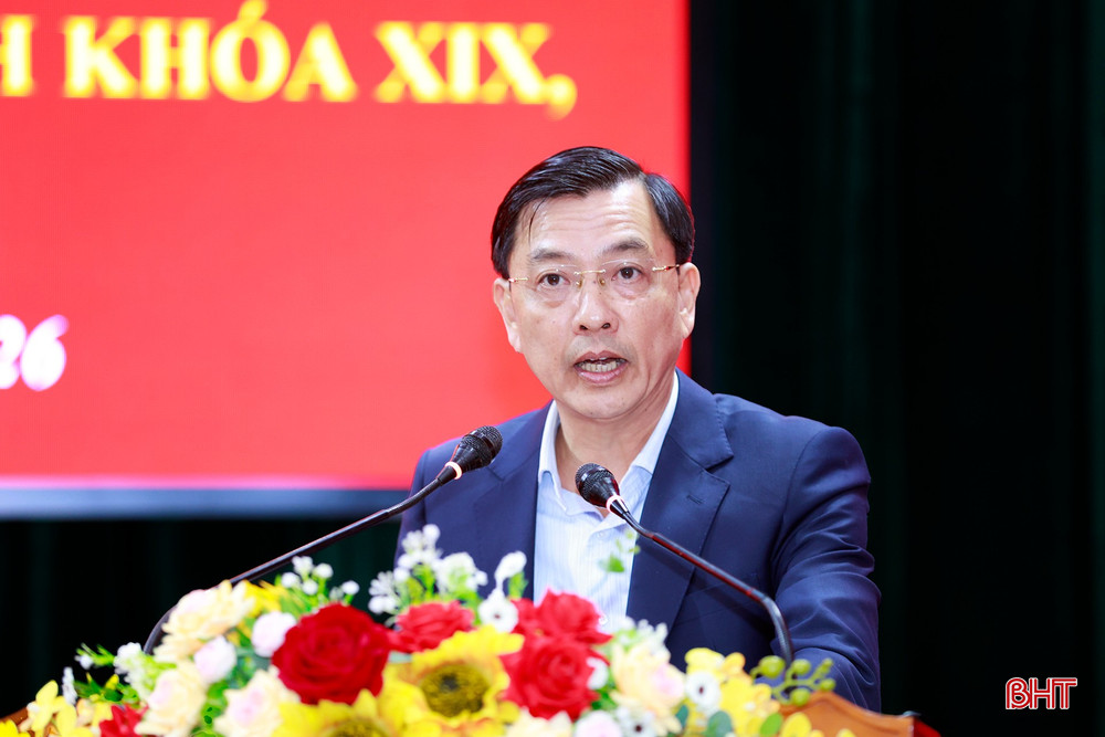 Ông Trần Việt Hà - Ủy viên Ban Thường vụ Tỉnh ủy, Trưởng ban Quản lý Khu kinh tế tỉnh trình bày chương trình hành động.