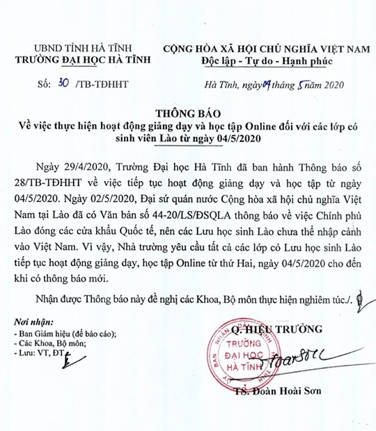 Lưu học sinh Lào mong sớm quay trở lại Hà Tĩnh học tập