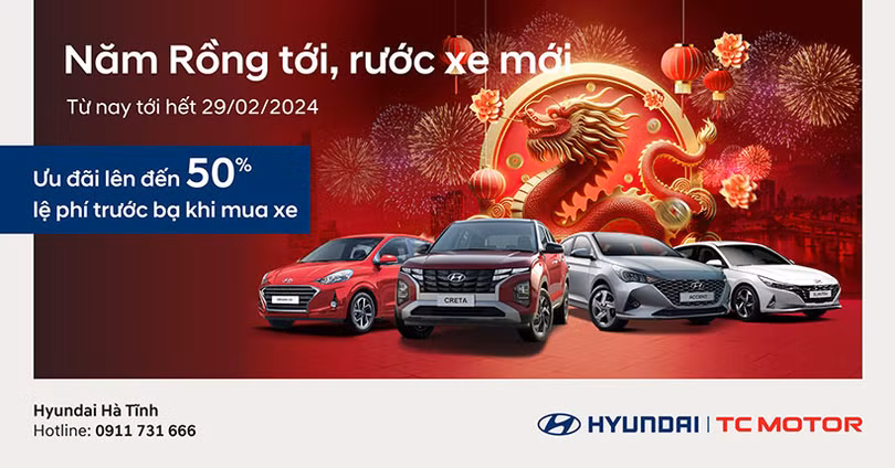 Hyundai Hà Tĩnh tiếp tục chương trình khuyến mãi tháng 2/2024: Năm rồng tới, rước xe mới