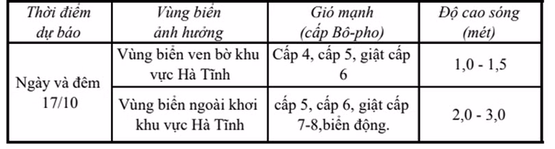 Dự báo gió mạnh, sóng lớn và mưa dông trên vùng biển Hà Tĩnh
