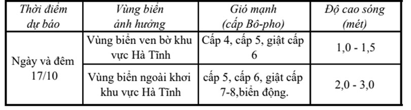 Dự báo gió mạnh, sóng lớn và mưa dông trên vùng biển Hà Tĩnh