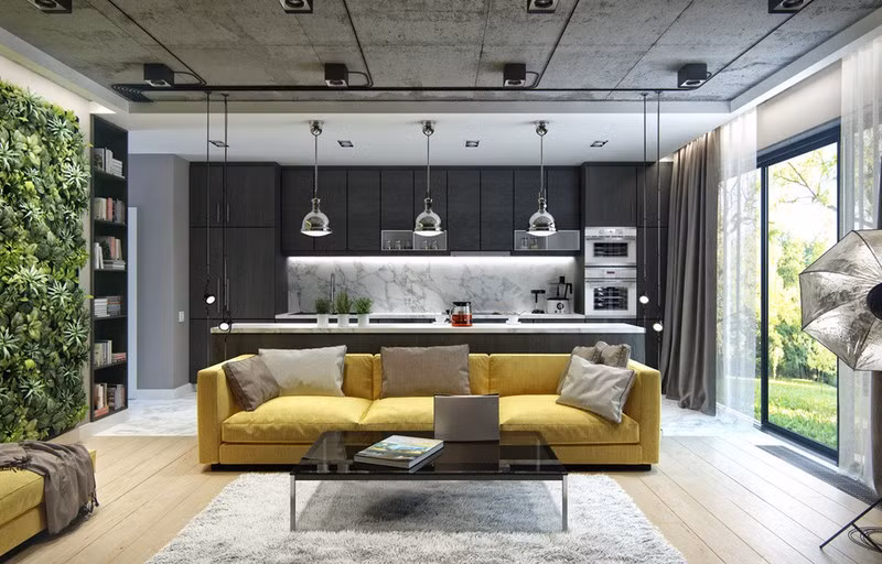 Căn hộ đẹp nổi bật với bức tường bằng cây xanh