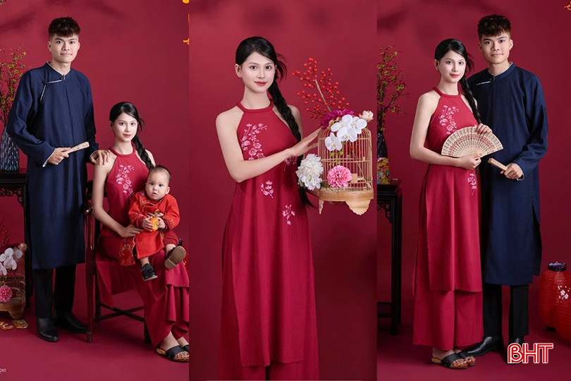 Gia đình chị Trần Hoài Thương đặt lịch chụp ảnh phong cách tết xưa từ đầu tháng 12 âm lịch.