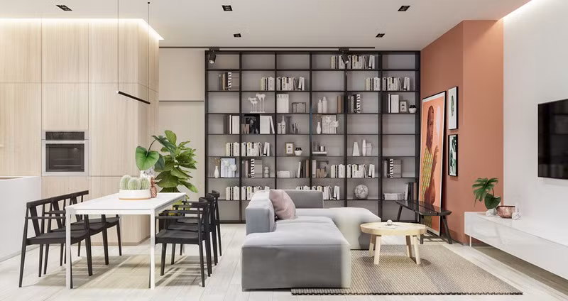 Mẫu phòng khách đặt liền kề phòng ăn ấn tượng