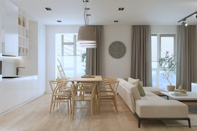 Mẫu phòng khách đặt liền kề phòng ăn ấn tượng