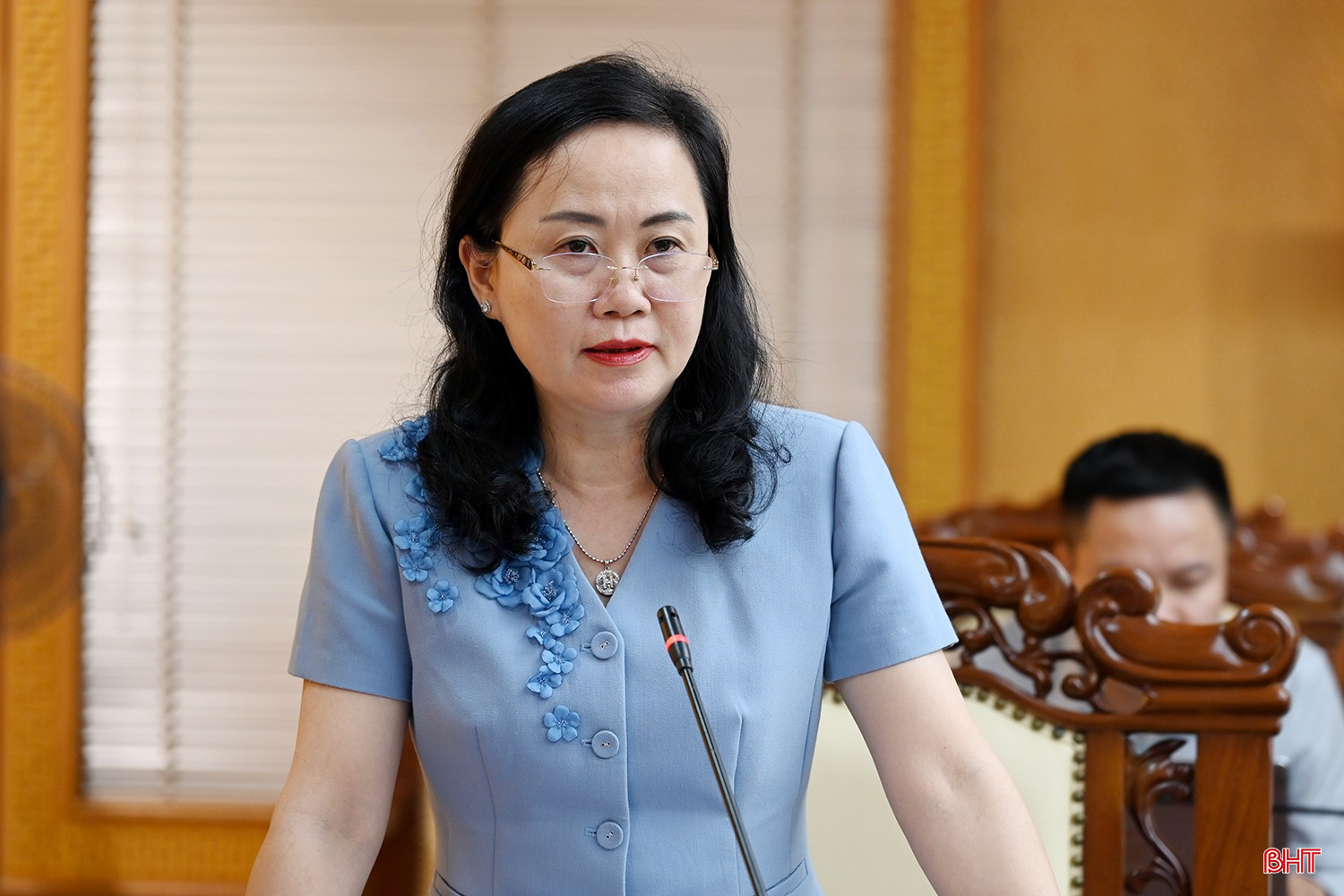 Trưởng ban Tổ chức Tỉnh ủy Trương Thanh Huyền phát biểu tại buổi làm việc.