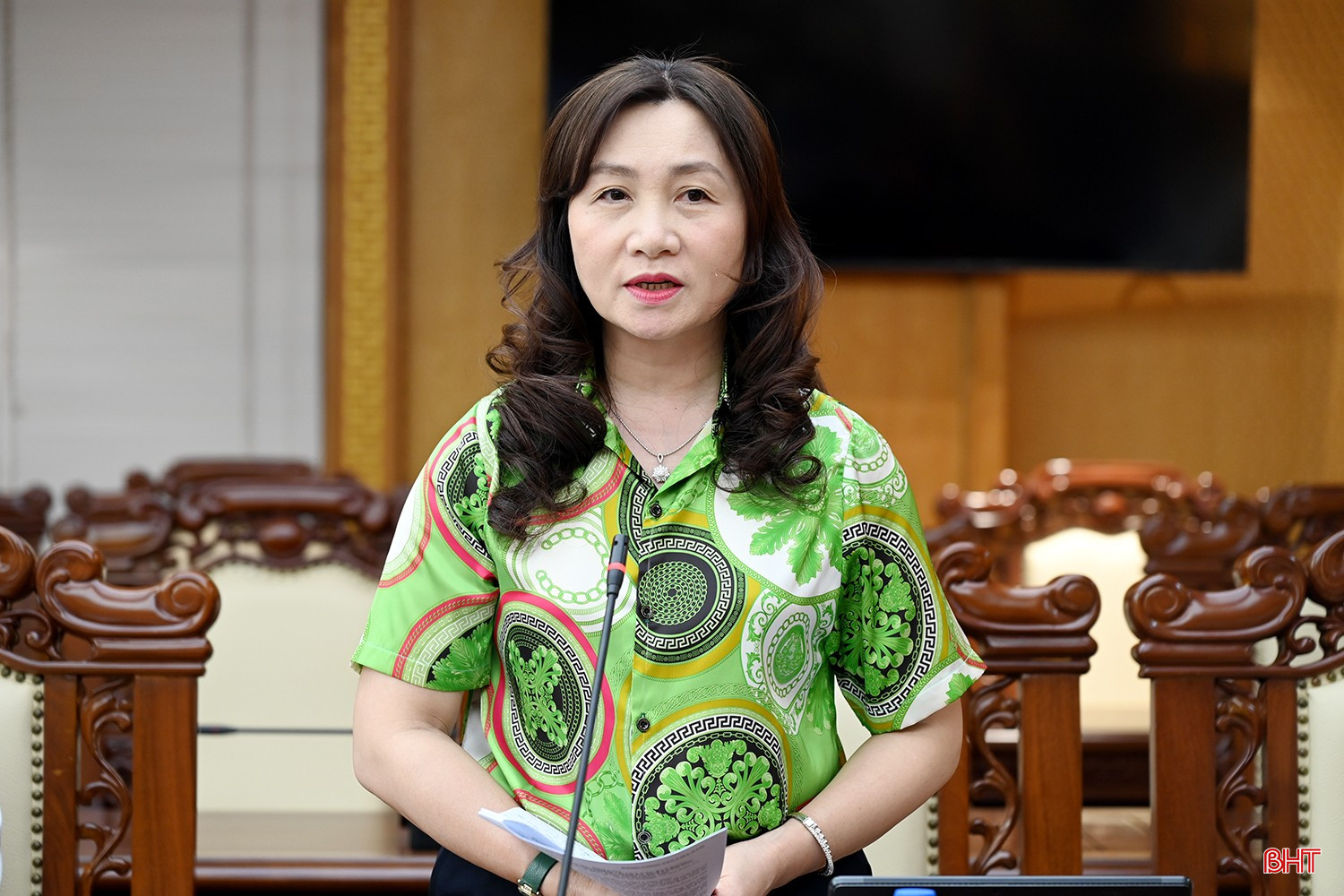 Phó Bí thư chuyên trách Đảng ủy các cơ quan Đảng tỉnh Nguyễn Thị Mai Thủy phát biểu tại buổi làm việc.