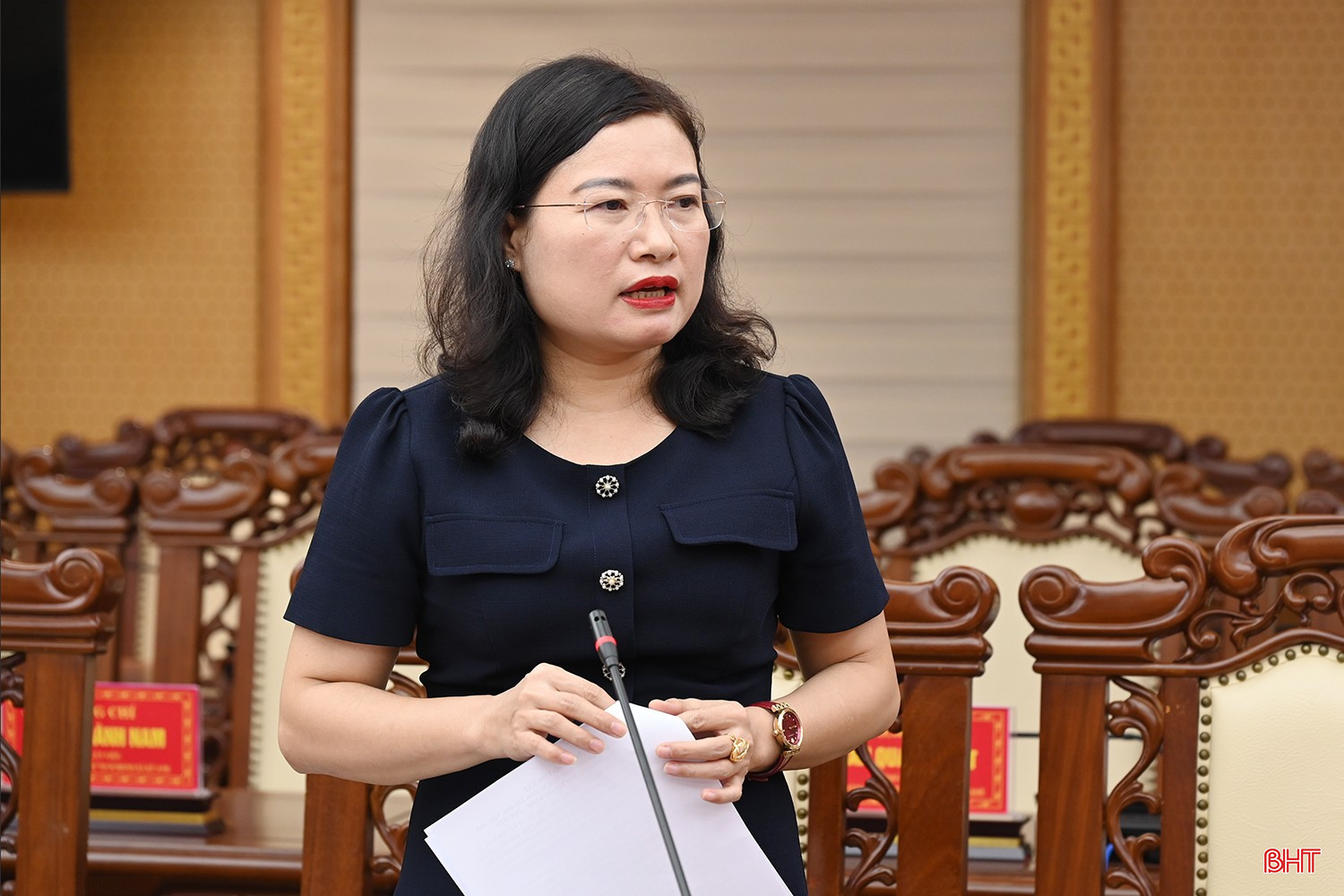 Phó Chủ tịch UBND tỉnh Nguyễn Thị Nguyệt phát biểu tại hội nghị.