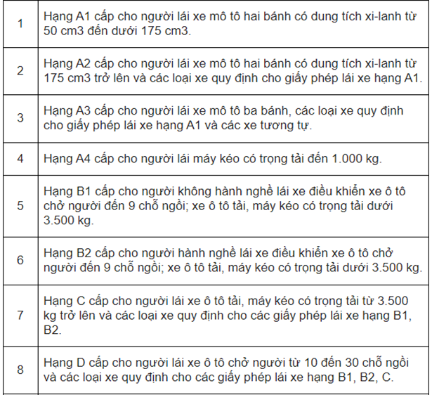 Bằng lái xe nào có giá trị cao nhất tại Việt Nam?