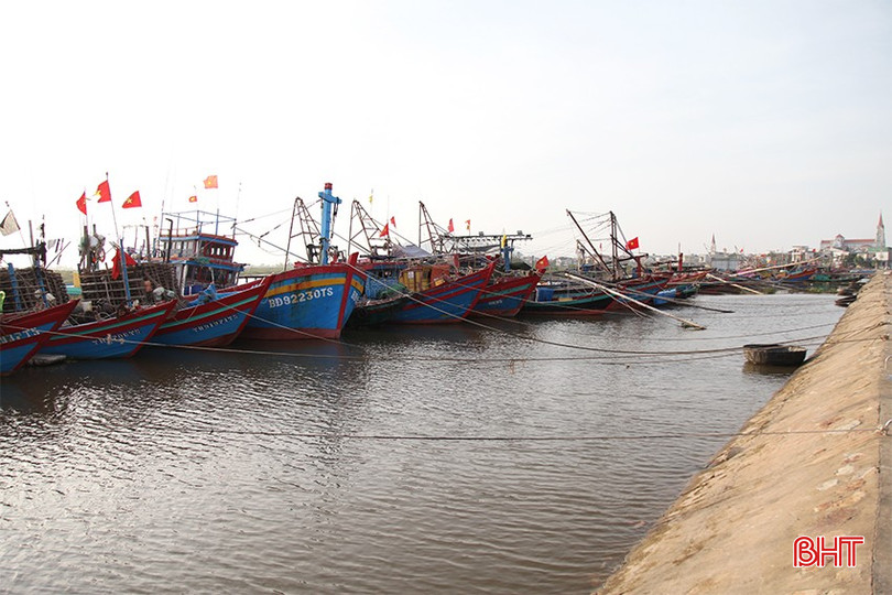 Tàu thuyền neo đậu ở khu neo đậu tránh trú bão Cửa Sót, xã Thạch Kim, huyện Lộc Hà. bqbht_br_bao-so-8-1.jpg