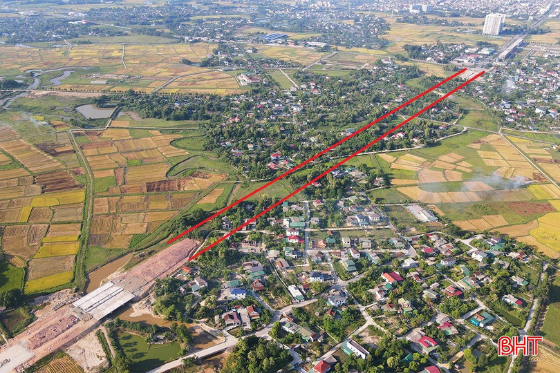 1,25 km của tuyến đường Hàm Nghi kéo dài (vạch đỏ) chưa hoàn thành công tác giải phóng mặt bằng. duong-ham-nghi-keo-dai.jpg