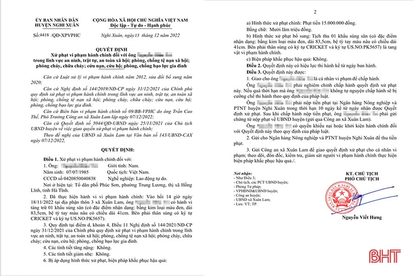 Tàng trữ súng săn, người đàn ông ở thị xã Hồng Lĩnh bị phạt 15 triệu đồng