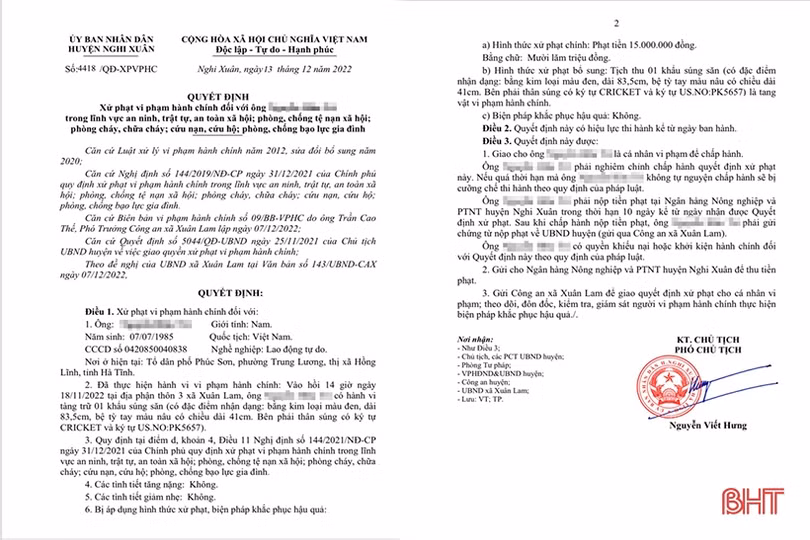 Tàng trữ súng săn, người đàn ông ở thị xã Hồng Lĩnh bị phạt 15 triệu đồng