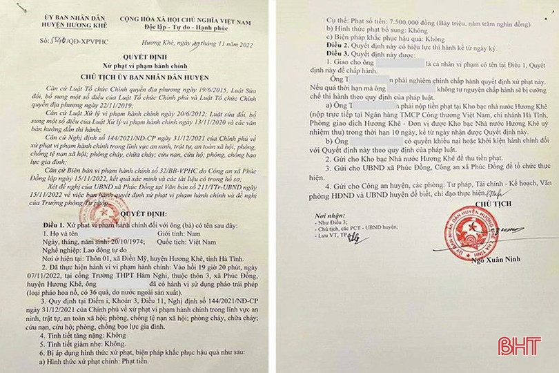 Đốt pháo trước cổng trường học, người đàn ông ở Hương Khê bị xử phạt 7,5 triệu đồng