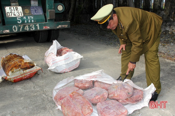 Bắt giữ xe container chở hơn 10 tấn nội tạng động vật qua Hà Tĩnh