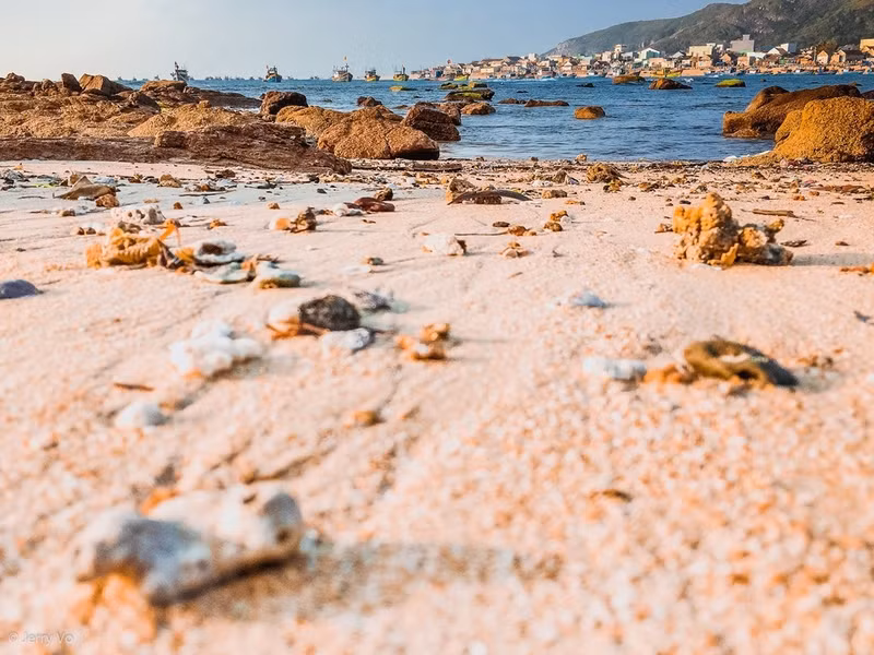 Hòn đảo này có cảnh vật hoang sơ tuyệt đẹp. Xen giữa những mỏm núi đá nhô ra biển là nhiều bãi cát phẳng mịn, quyến rũ. Trên đảo, dân cư thưa thớt, chủ yếu là ngư dân với hoạt động chính là đánh bắt hải sản. Ảnh: Jerry Võ. nhung con duong xuyen bien tuyet dep o viet nam