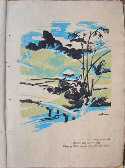 “... Trăng tà về Tây. Mịt mù dặm cát, đồi cây. Tiếng gà điếm nguyệt, dấu giày cầu sương” của họa sĩ Lương Xuân Nhị.