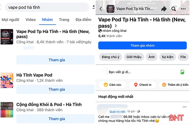 Hàng loạt hội nhóm công khai mua bán thuốc lá điện tử trên Facebook. bqbht_br_hs-copy.jpg