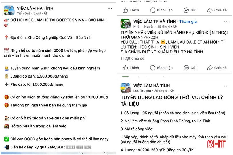 Trên facebook, nhiều nhóm việc làm liên tục có các bài đăng tuyển dụng nhân viên, trong đó ưu tiên lứa tuổi học sinh, sinh viên. bqbht_br_339222dd-f2ab-43e5-bce5-056ec573ada9-copy.jpg