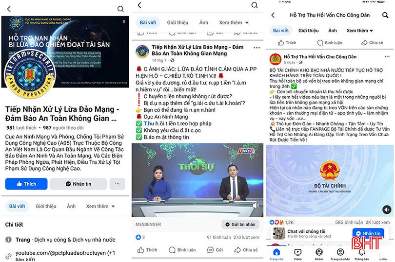 Hàng loạt trang facebook mạo danh cơ quan chức năng được tạo lập nhằm tiếp tục lừa đảo, chiếm đoạt tài sản. bqbht_br_z6873700371241-41355f934b69ebec74a1a15019b72670.jpg